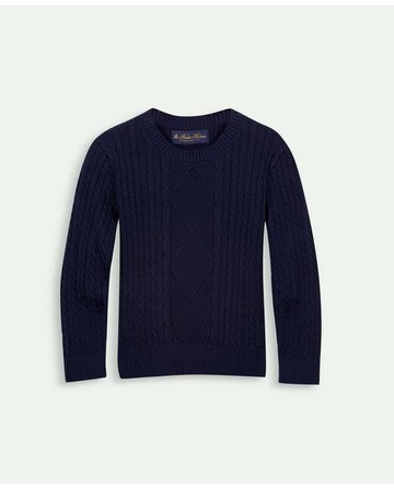 Brooks Brothers Boys Cotton Cable Crewneck Sweater | Navy | Size 10