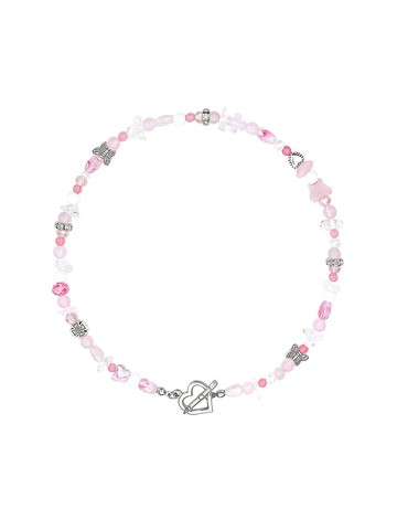 Teen Beaded Heart Toggle Necklace [Pink]