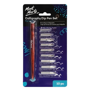 Mont Marte 蒙瑪特 沾水筆桿 + 筆頭套裝 10件  原木色 + 銀色