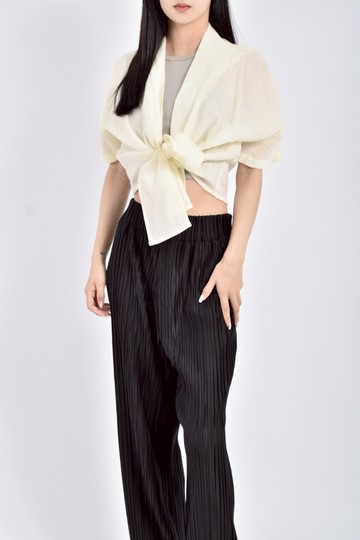 (L) up to you修身短版質感短袖黃色罩衫