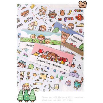 🍋檸檬青🍋 台灣現貨特價售完無補超可愛卡通手繪少女軟軟快樂生活系列防水貼紙6款8張入無需自裁手帳裝飾素材