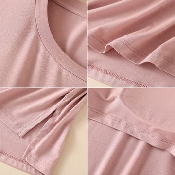 帶胸墊莫代爾睡衣上衣單件女士春秋免文胸一體薄款居家寬松家居服