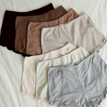 Rising Boutique 荷葉緄邊舒適家居短褲 2入組 - 奶灰＋可可