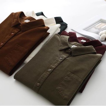 春秋裝韓版純棉燈芯絨寬松文藝白襯衫女長袖小清新全棉休閑襯衣女