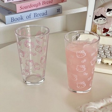 Kitty水杯🎀 凱蒂貓玻璃杯耐高溫高顔值家用喝水杯果汁牛奶杯學生大容量杯禮物 kitty玻璃杯 透明杯 果汁杯 牛仔杯