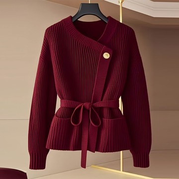 秋冬穿搭 OOTD 針織 甜美淑女風 上衣 法式安可拉紅針織毛衣外套女秋冬新款寬鬆慵懶風高級感超好看上衣 sam
