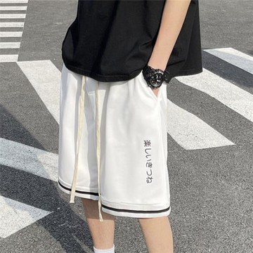 日系文字休閑短褲男潮流ins情侶沙灘褲夏季新款寬松運動五分褲子