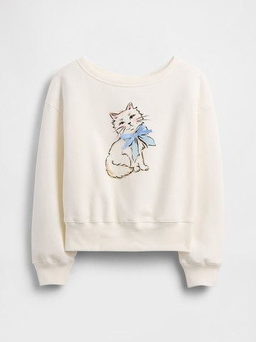 女童裝 印花圓領大學T-象牙白