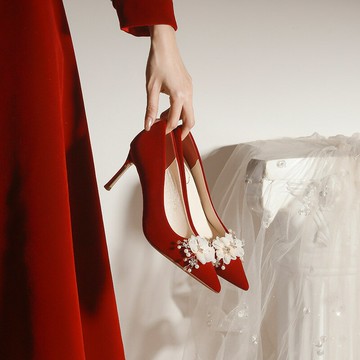 【含稅/免運】 X766-11韓版時尚新娘鞋細跟女鞋秀禾高跟鞋淺口尖頭婚鞋新款32-43