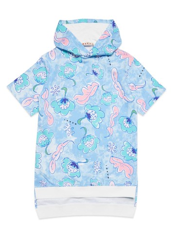 Marni Kids - graphic-print hooded dress - kids - Cotton - 4 yrs - Blue