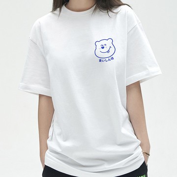左胸 貪吃熊 男女短袖T恤 白色 日文文青禮物幽默