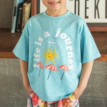 日本 BREEZE - 夏日字母印花短袖上衣-度假太陽-藍綠