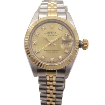 ROLEX 勞力士 香檳鑽錶盤 18K黃金 不鏽鋼 10PD 鑽石 Datejust 腕錶 69173G 【二手名牌BRAND OFF】
