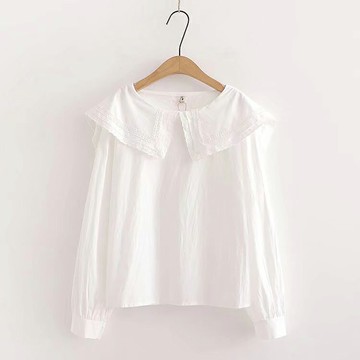 娃娃領襯衫女學院風甜美寬松套頭長袖白襯衣小個子顯瘦內搭打底衫