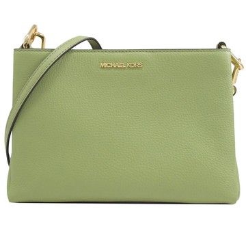 MICHAEL KORS TRISHA 素面荔枝皮革三層斜背包.草綠