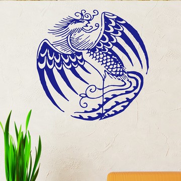 青花瓷鳳凰圖騰中國風墻貼紙 中式家居客廳沙發電視背景裝飾貼紙1入