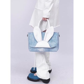 rebirth野生設定兔子包辣妹撞色牛仔上課通勤大容量單肩托特包