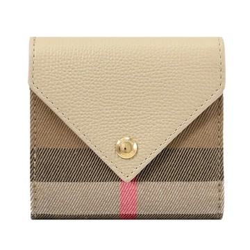 BURBERRY 8073146 Lila 格紋棉麻信封式零錢短夾.米邊