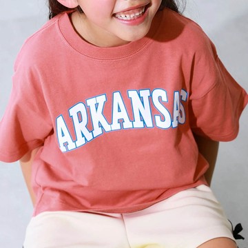 日本 devirock - 100%棉 定番印花寬版短袖上衣-阿肯色州-胡蘿蔔橘