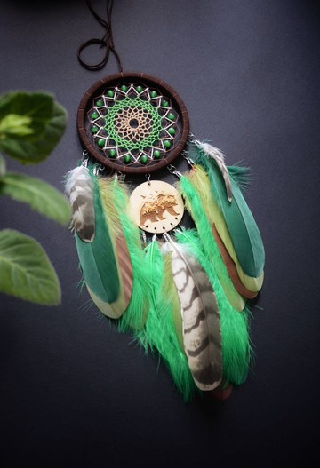 捕夢網熊圖騰動物，野性美洲原住民捕夢網綠色