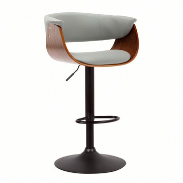 E-home Bernard伯納德PU曲木升降黑腳吧檯椅-兩色可選灰色