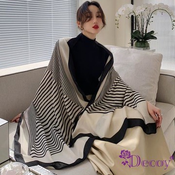 【Decoy】幾何條紋＊黑白撞色棉麻春秋圍巾