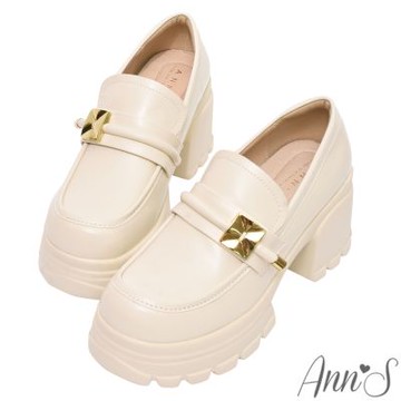 Ann’S時尚增高不累腳！超輕量設計金釦真皮厚底紳士鞋7.5cm-白(版型偏小)