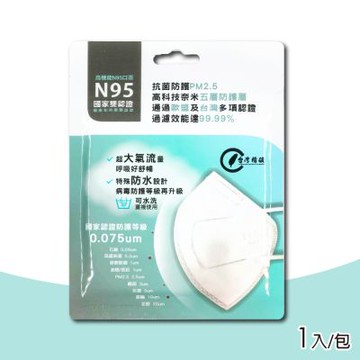 【台灣精碳】N95醫用口罩 1入 (國家認證 可水洗重複使用)