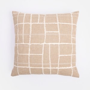 艾禮思單接縫緹花抱枕套50x50cm 杏色方格