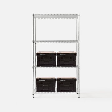 (組合) 特力屋加強防鏽鍍鉻四層架(液透)90x46x160公分+軍風黑木天板收納箱 小x4