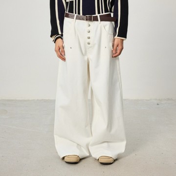 秋冬連排扣設計牛仔褲男新款百搭嘻哈美式街頭潮流長褲男