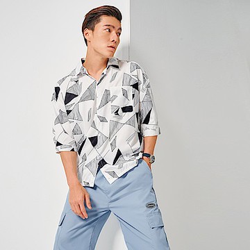 OB嚴選-幾何圖印花短袖襯衫