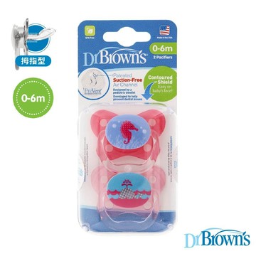美國【Dr.Brown's布朗博士】PreVent功能性人體工學安撫奶嘴 0-6月-兩入裝(粉色)  官方旗艦店