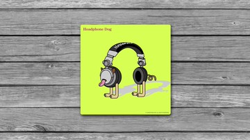 HeadphoneDog手工木框畫布 掛飾 b01.音樂耳機狗 中M: 25x25x2CM