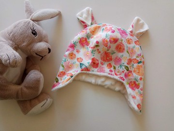 【5日內出貨】遮耳熊帽:水彩花 彌月禮 寶寶飛行帽 嬰兒帽 保