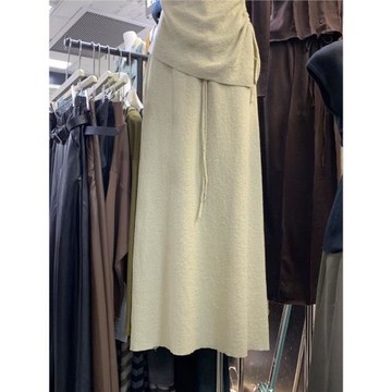 法式高腰抽繩半身裙女2025秋季新款設計感小眾顯瘦百搭A字中長裙