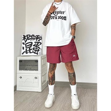 美式潮牌四分褲戶外沙灘運動短褲男款尼龍速干寬松復古休閑褲子潮