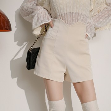 絨光皮質高腰短褲-杏【KT201590】