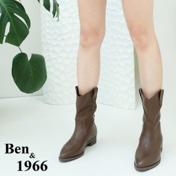 Ben&1966高級超纖皮革v口西部短靴-咖啡(237162)
