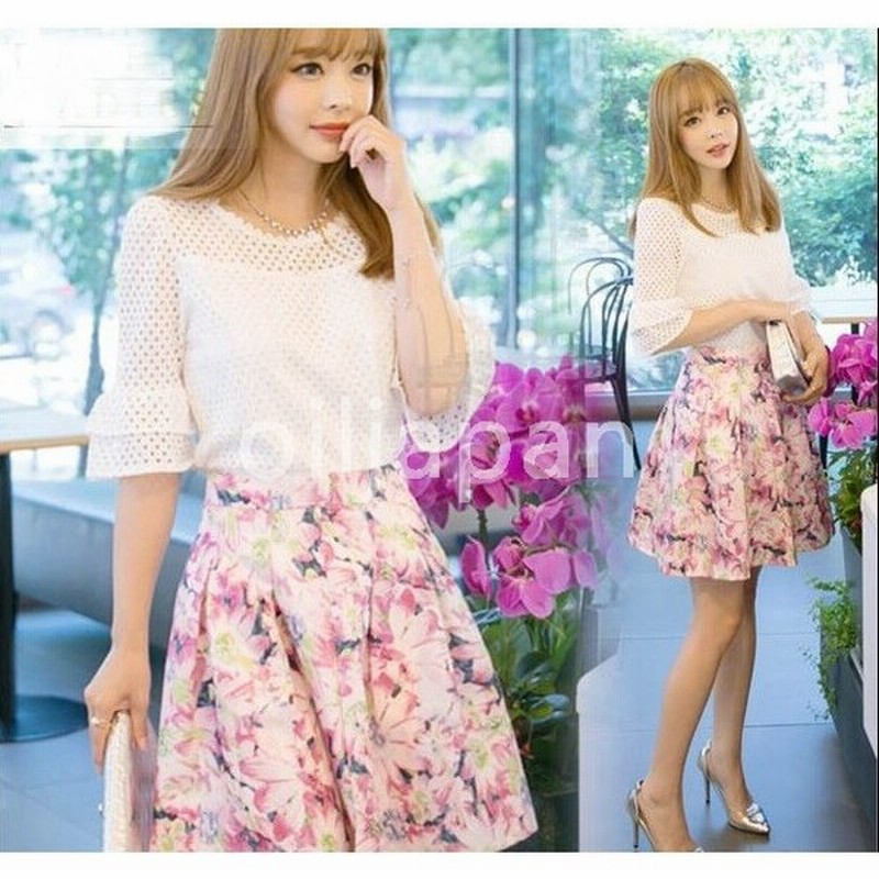 お嬢様系 フリル袖 ブラウス Aラインスカート セットアップ 通勤 清楚 パーティ 通販 Lineポイント最大get Lineショッピング