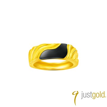 【Just Gold 鎮金店】稜變·黑瑪瑙 AURA 黃金戒指