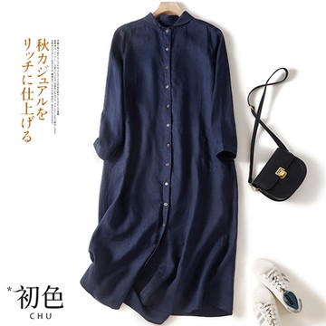 初色  中長款棉麻風素面寬鬆休閒洋裝-共2色-63775(M-2XL可選)