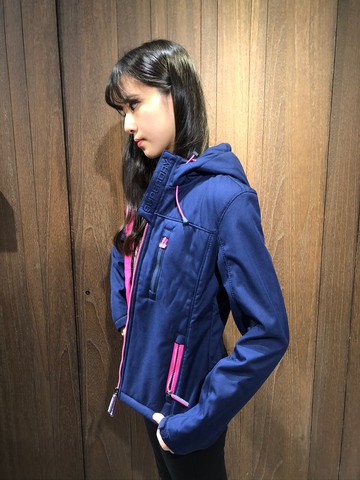 美國百分百【全新真品】Superdry 極度乾燥 修身 刷毛 風衣 連帽外套 防風夾克 藍色 女 S J843