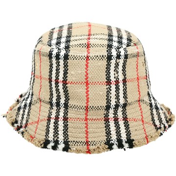 BURBERRY 巴寶莉 羊毛流蘇格紋棉混紡漁夫帽(典藏米色)