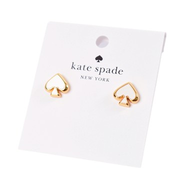 KATE SPADE 琺瑯桃心針式耳環-白色