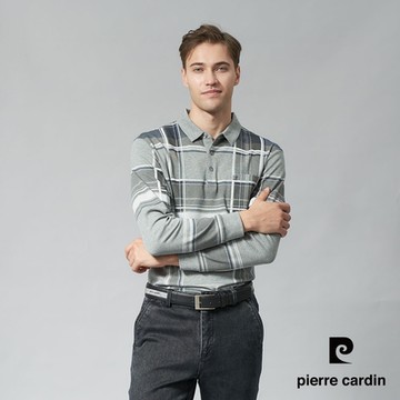 pierre cardin 皮爾卡登 男款 方格印花長袖POLO衫-灰色(5245297-96)