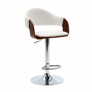 E-home Bonnie邦妮曲木PU可調式吧檯椅 白色 360° 旋轉  1個