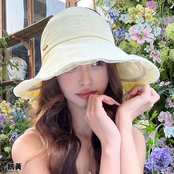 【梨花HaNA】 奶油甜心氛圍 蕾絲花邊空頂帽女夏防曬 大帽沿漁夫遮陽帽