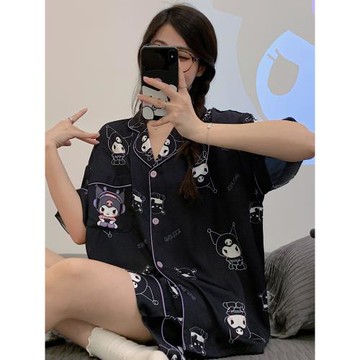 冰絲綢睡衣女夏季薄款短袖2023新款網紅可愛庫洛米學生夏天家居服