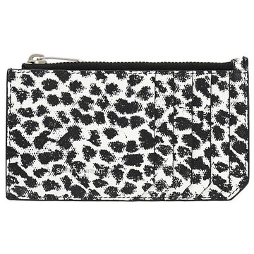 YSL 609362 燙印LOGO斑點印花拉鍊卡片零錢包.黑白